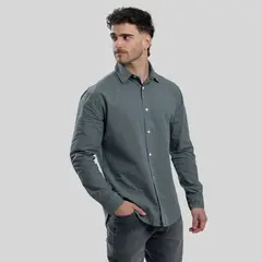 TRAUKO - Camisa Hombre Algodón Verde Oscuro Sport Olive