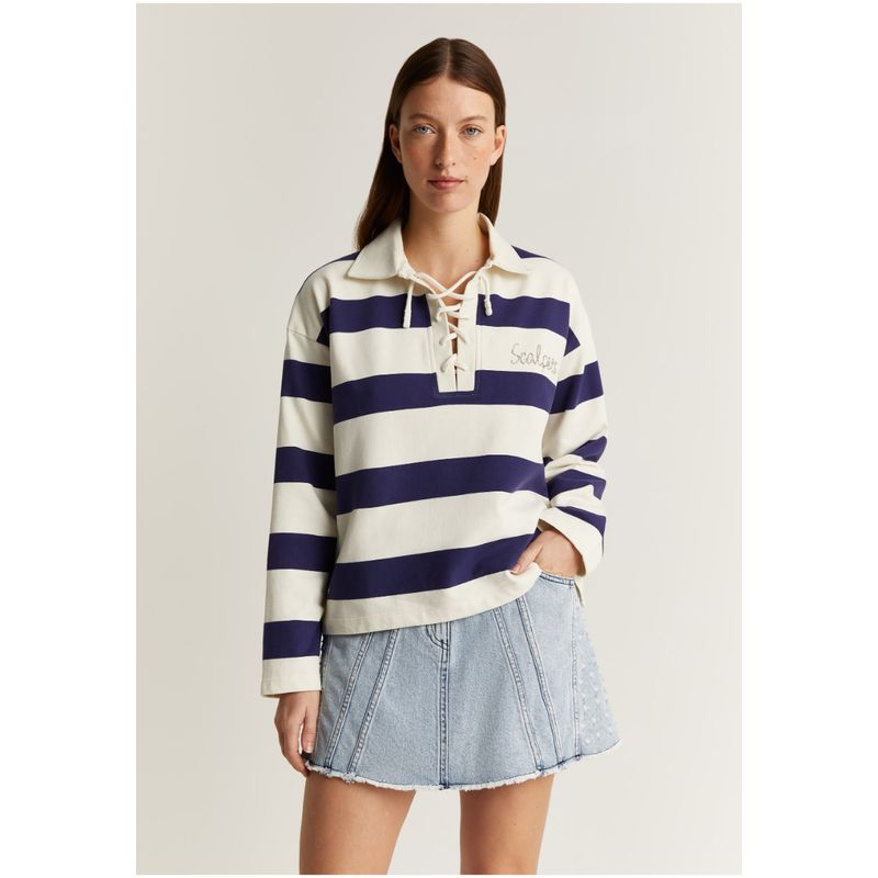 SCALPERS - Poleron Polo Rayas Cordón Cuello Blue Stripes