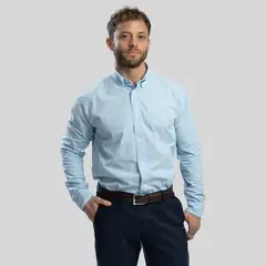 TRAUKO - Camisa Hombre Algodón Celeste Oxford Sky