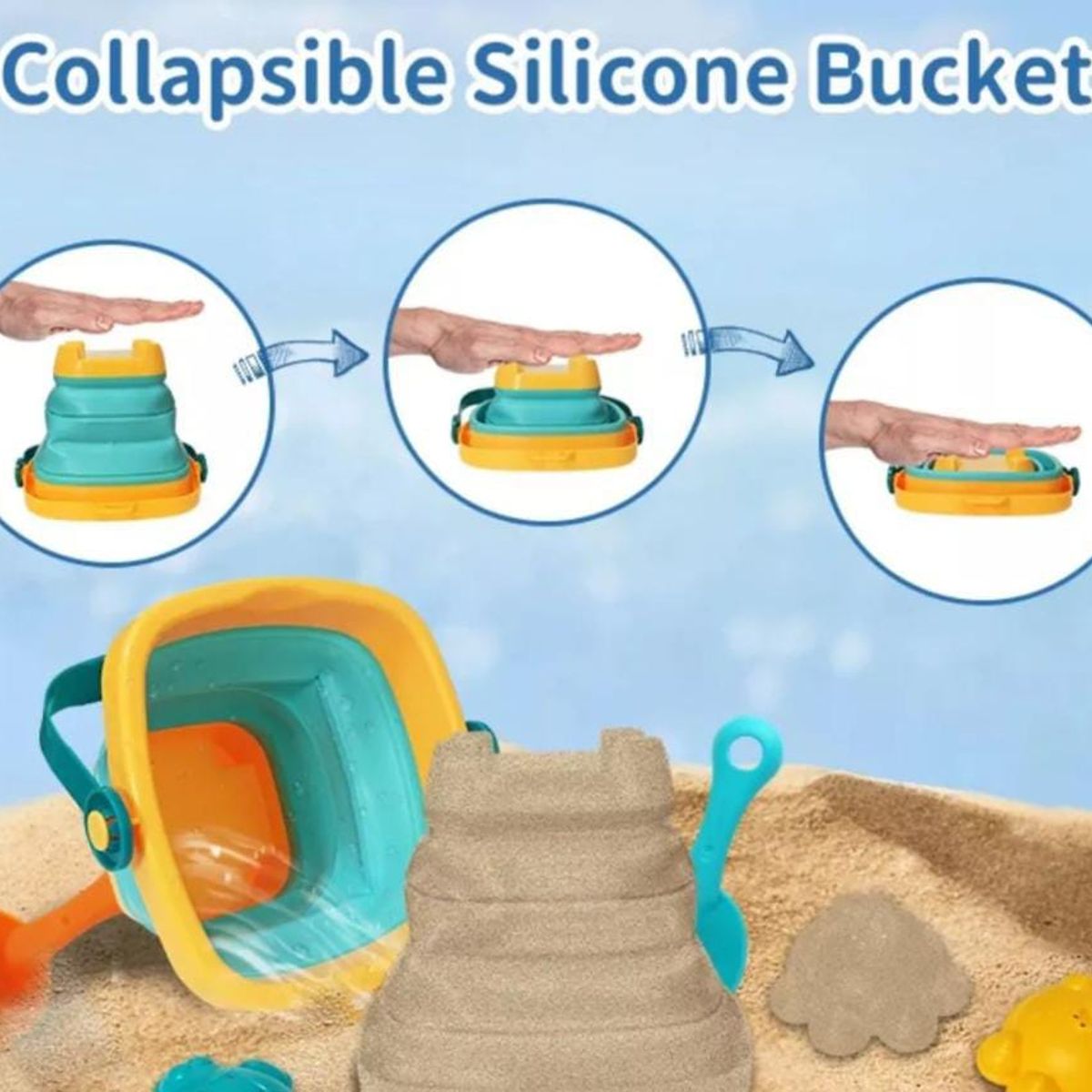 OEM - JUEGO DE PLAYA BALDE PLEGABLE SILICONA CON ACCESORIOS