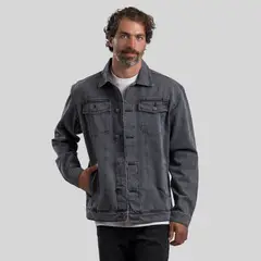 TRAUKO - Chaqueta Hombre Algodón Gris Denim Grey
