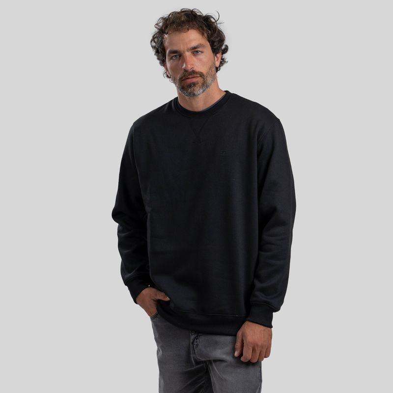 TRAUKO - Poleron Hombre Algodón Negro Trauko Crew Black
