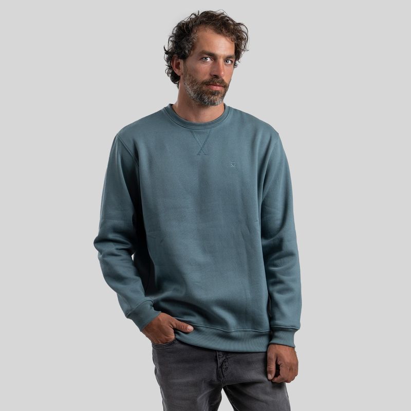 TRAUKO - Poleron Hombre Algodón Celeste Trauko Crew Aqua