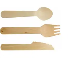 GENERICO - Kit Servicio Madera Cuchillo + Tenedor + Cuchara X 100 Unid