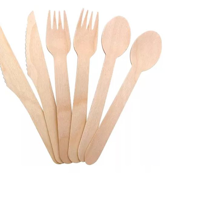 GENERICO - Kit Servicio Madera Cuchillo + Tenedor + Cuchara X 100 Unid