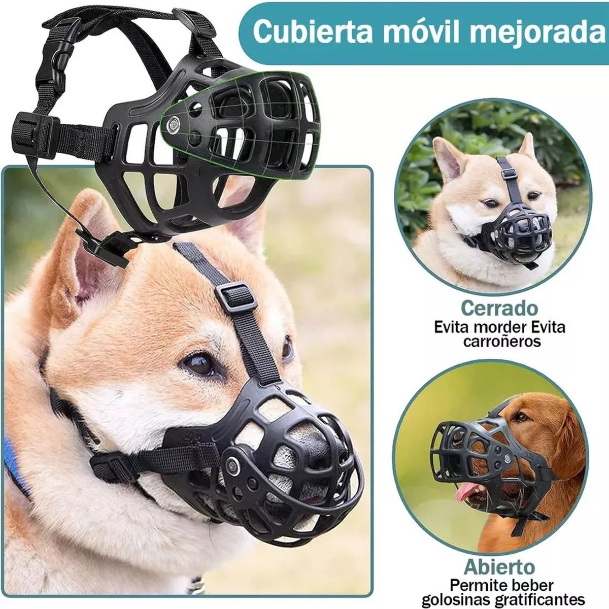 KUANGYE - Bozal Perros Mascotas Grandes Medianos Anti-morder Ajustable