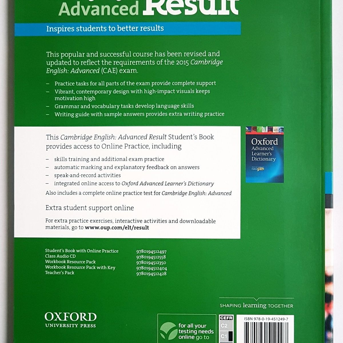 OXFORD - Libro Cambridge English Advanced Result Students Book - C1