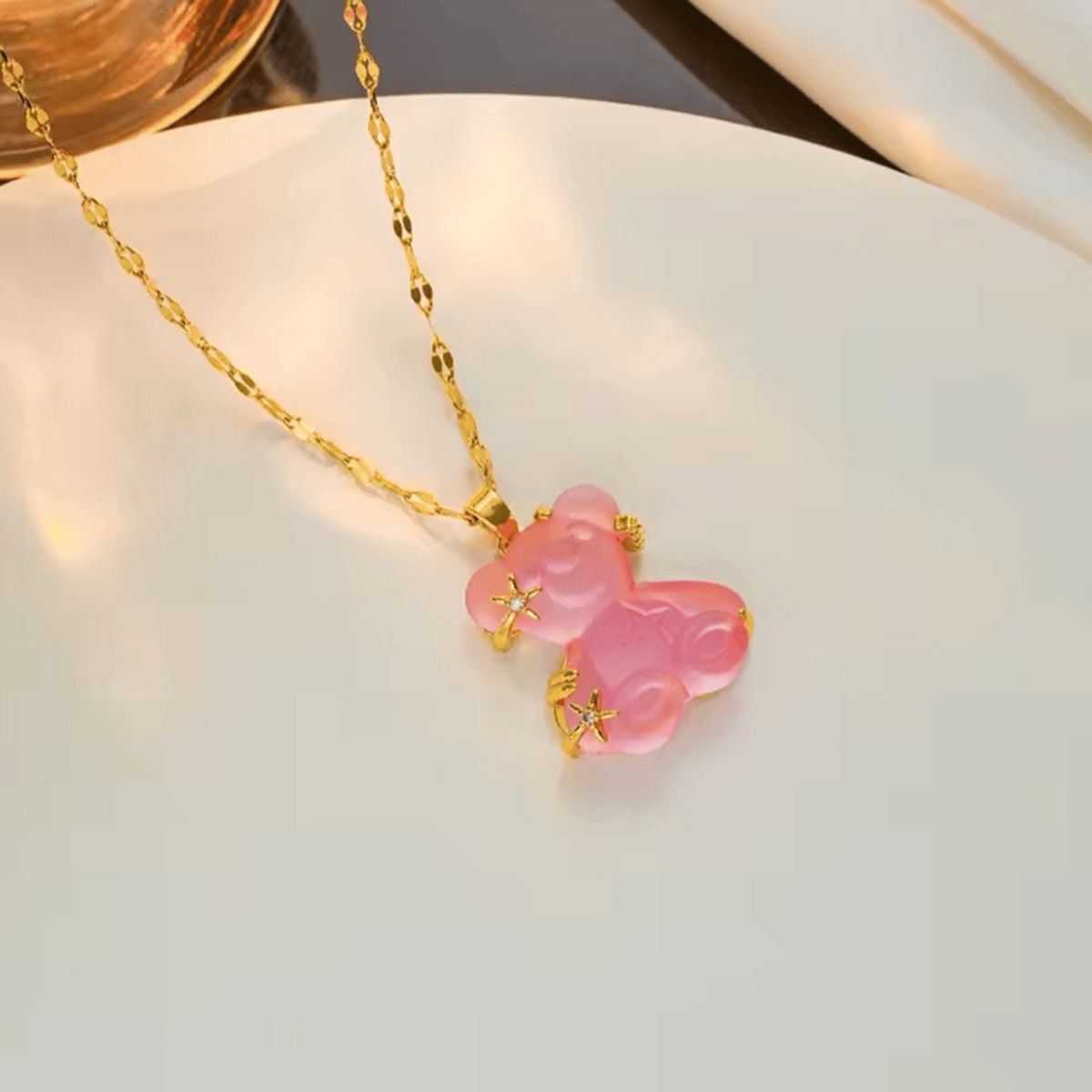 GENERICO - Collar Osito Rosado chapado en oro 18k