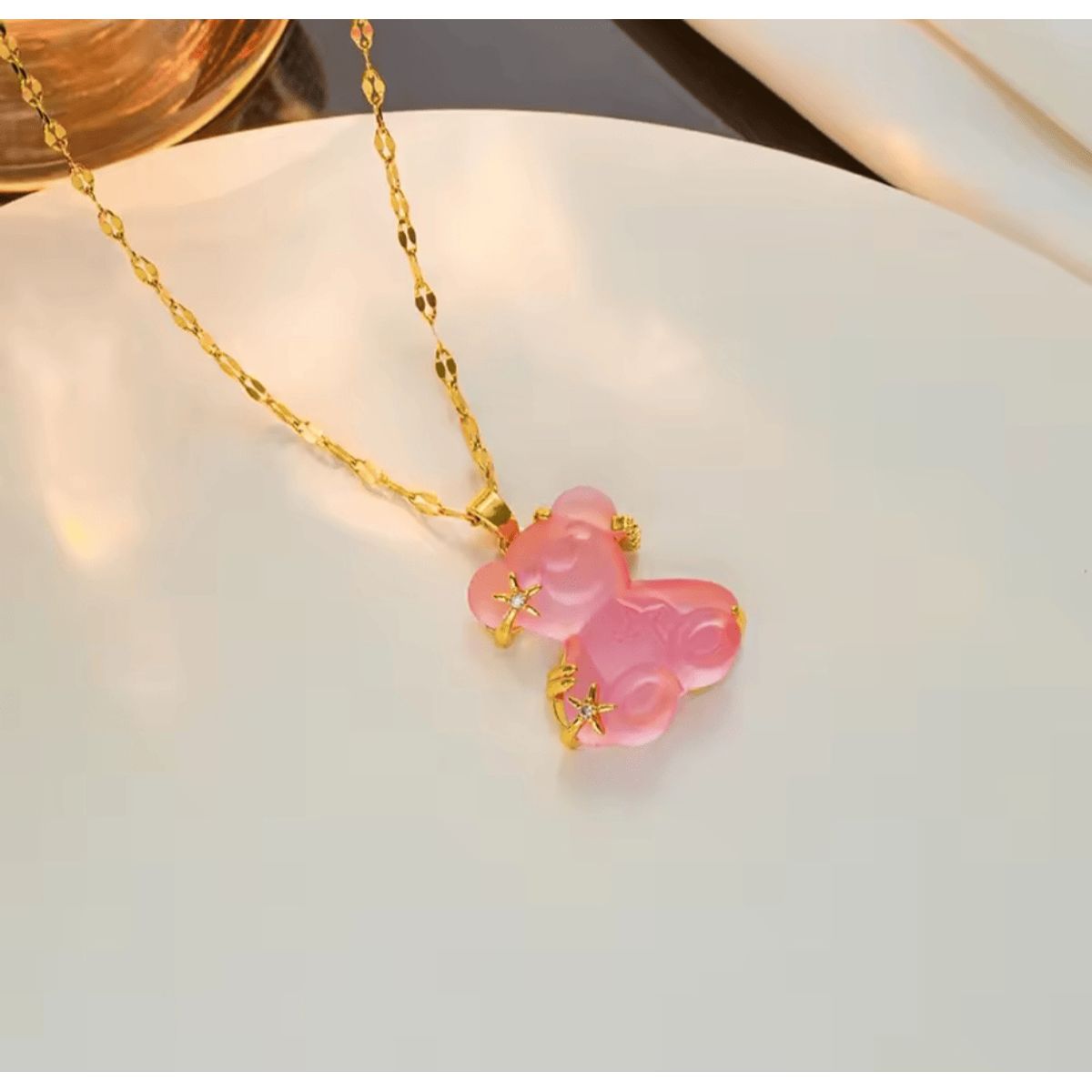 GENERICO - Collar Osito Rosado chapado en oro 18k