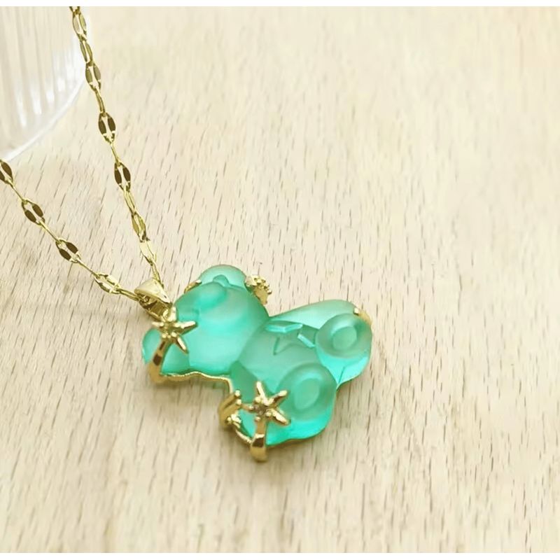 GENERICO - Collar Osito verde agua chapado en oro 18k