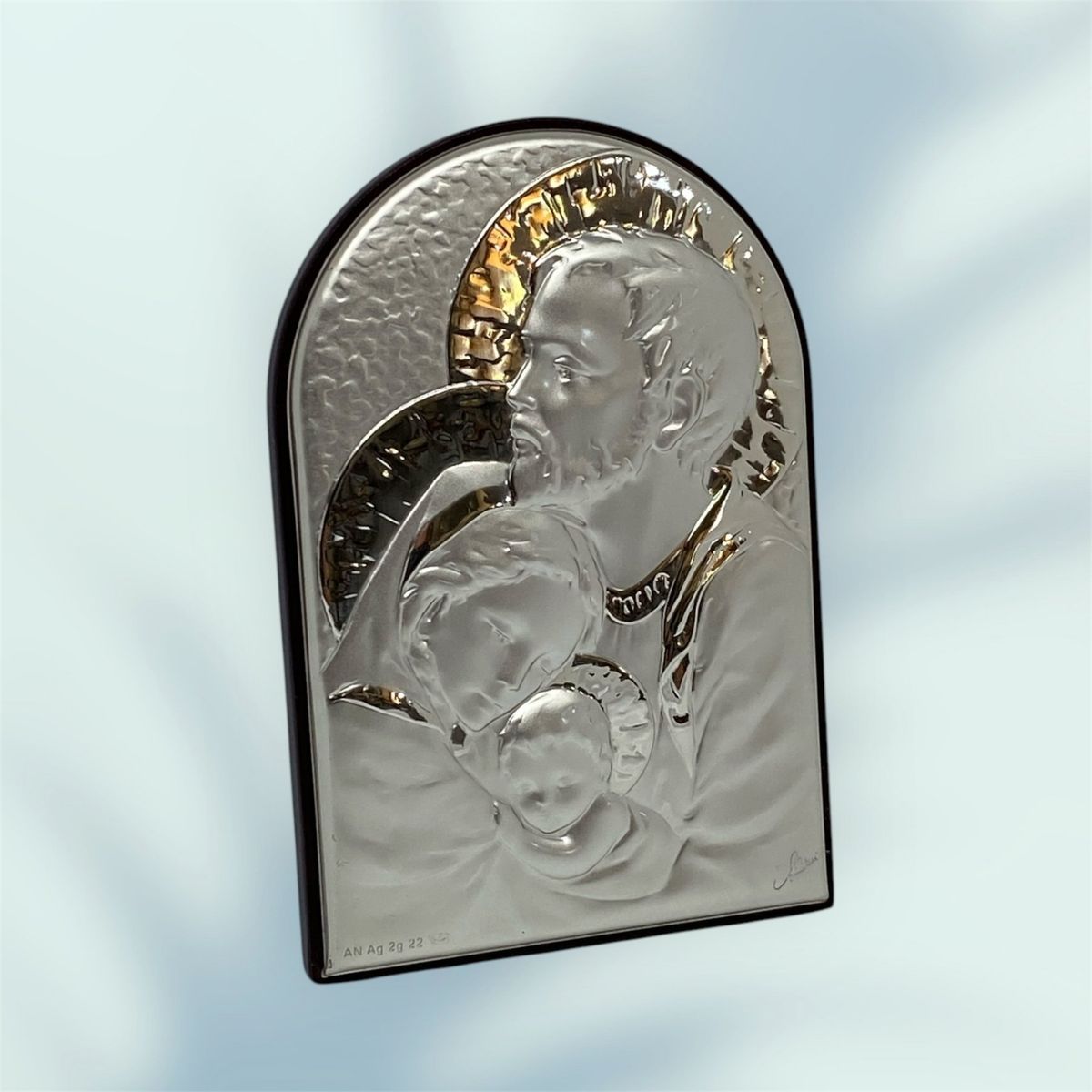 GENERICO - Cuadro Madera Semi Arco Italiano Sagrada Familia , Plata 925