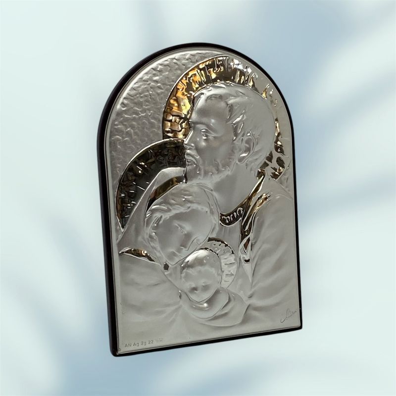 GENERICO - Cuadro Madera Semi Arco Italiano Sagrada Familia , Plata 925