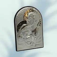 GENERICO - Cuadro Madera Semi Arco Italiano Sagrada Familia , Plata 925