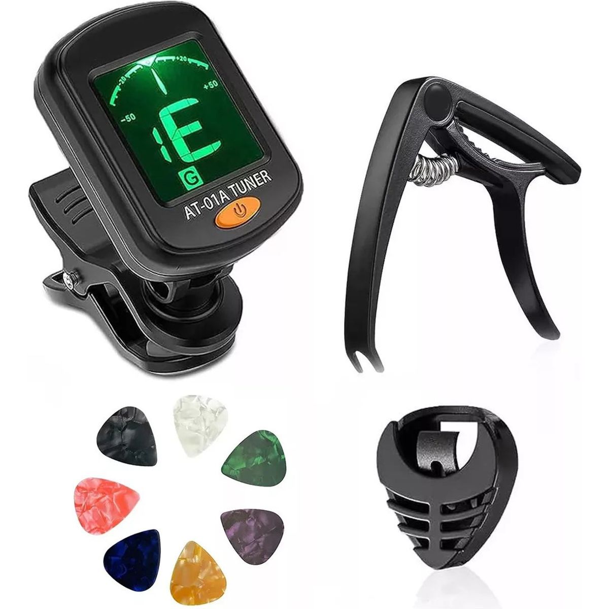 KUANGYE - Kit De Afinador De Guitarra, Ukelele, Bajo Con 7 Pcs Uñetas