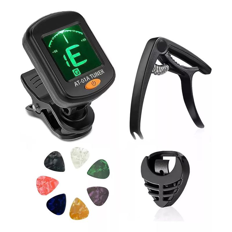 KUANGYE - Kit De Afinador De Guitarra, Ukelele, Bajo Con 7 Pcs Uñetas