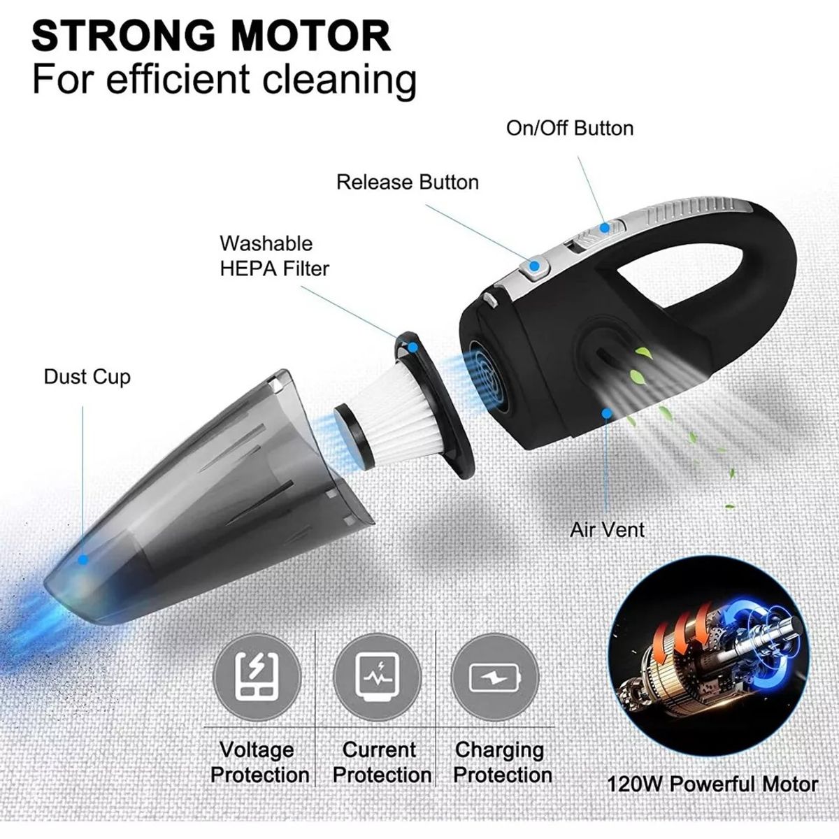 KUANGYE - Aspiradora De Mano Portátil Para Auto Y Hogar