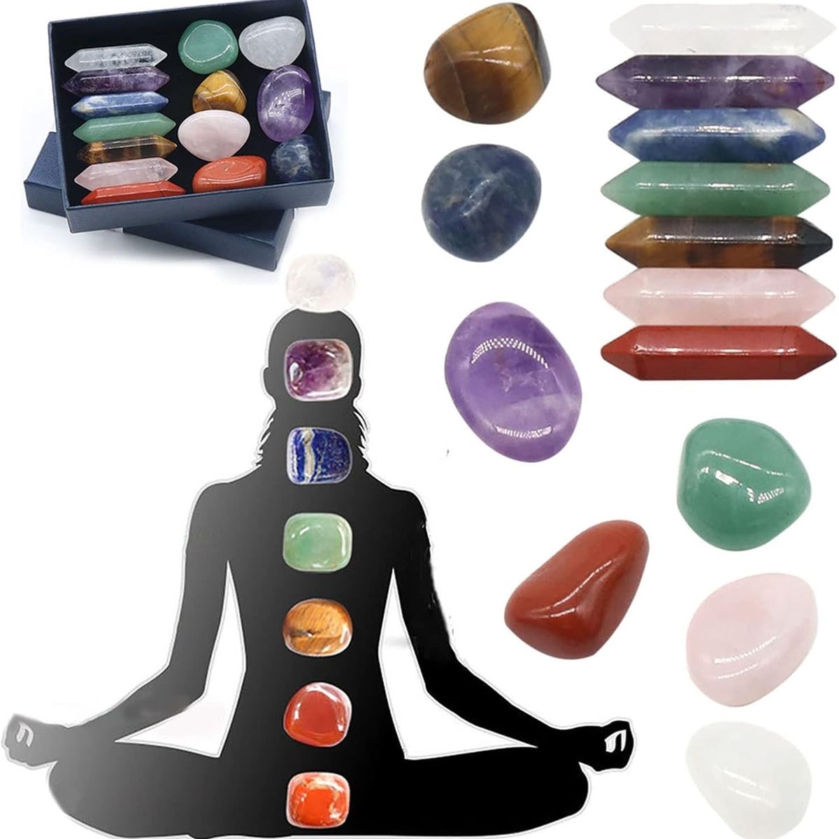 KUANGYE - Set 14 Minerales Pulidos Reales, Chakras, Geología
