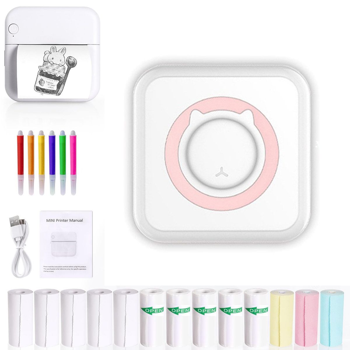 BITART - Mini Impresora Térmica Portátil Bluetooth Accesorios 13 Roll