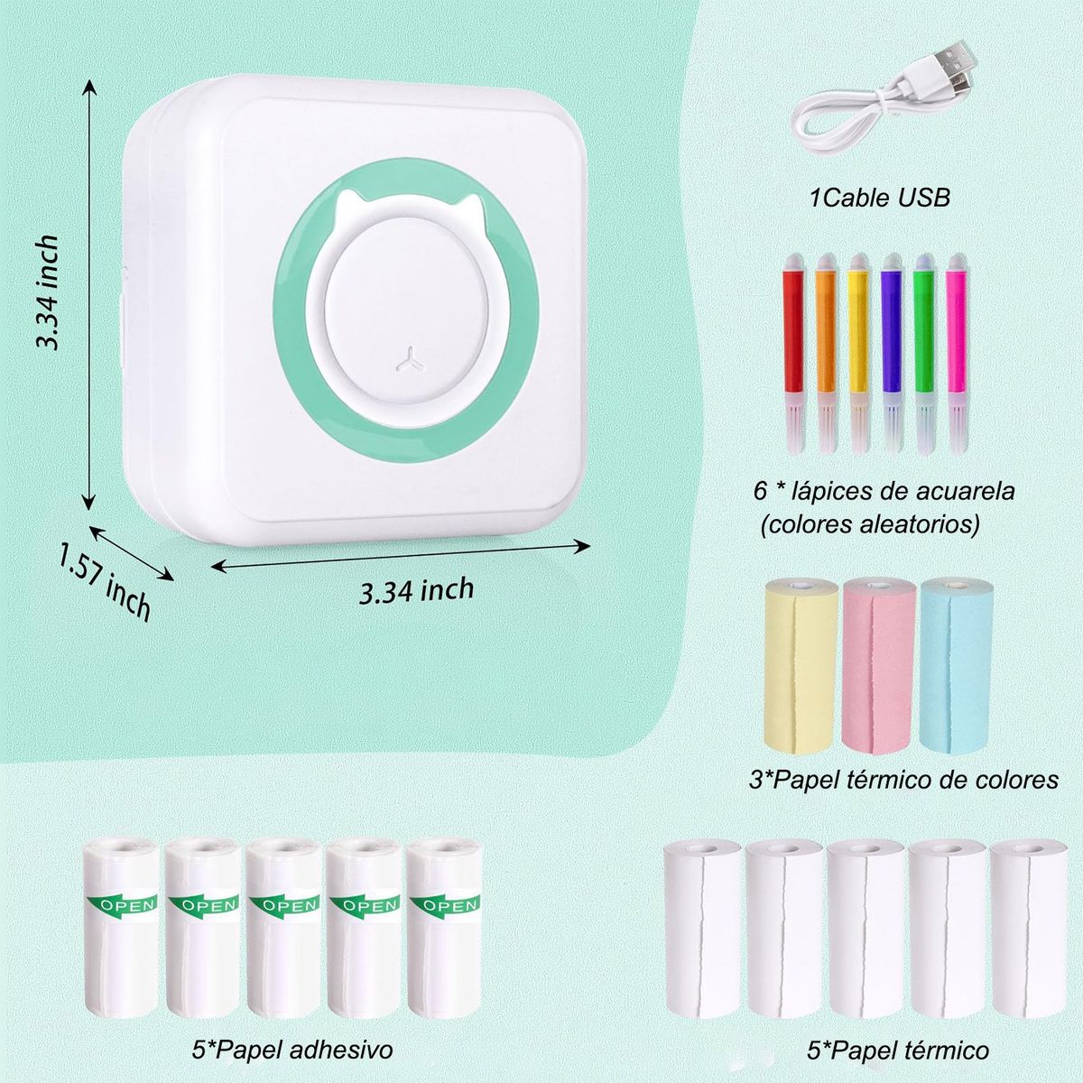 BITART - Mini Impresora Térmica Portátil Bluetooth Accesorios 13 Roll