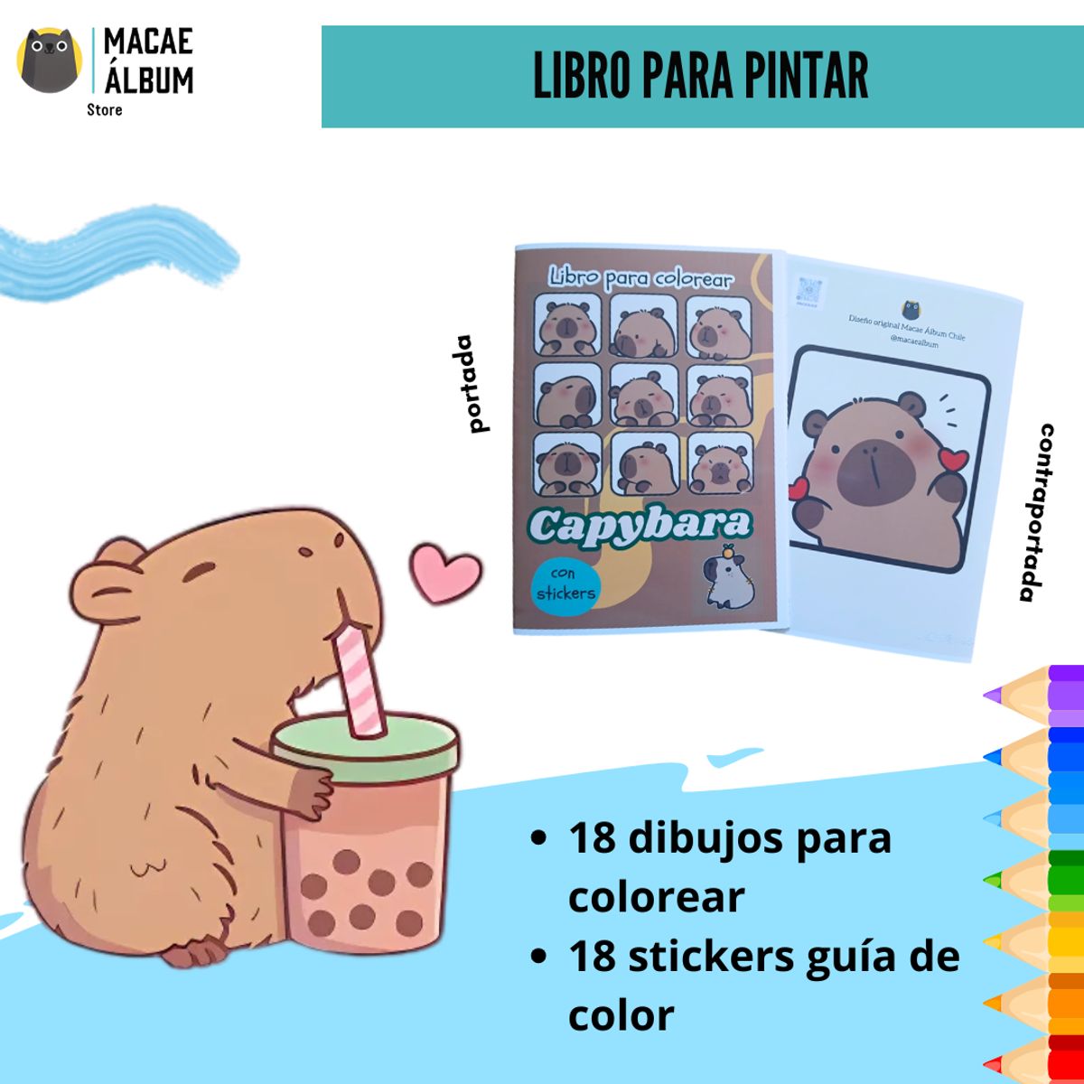 GENERICO - Libro Para Pintar Capibara con stickers