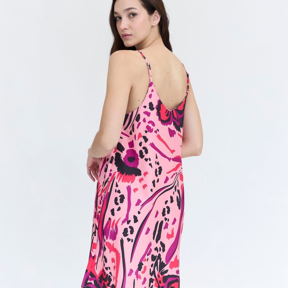 GUINDA - Vestido Corto Estampado y Tirantes Mush Guinda