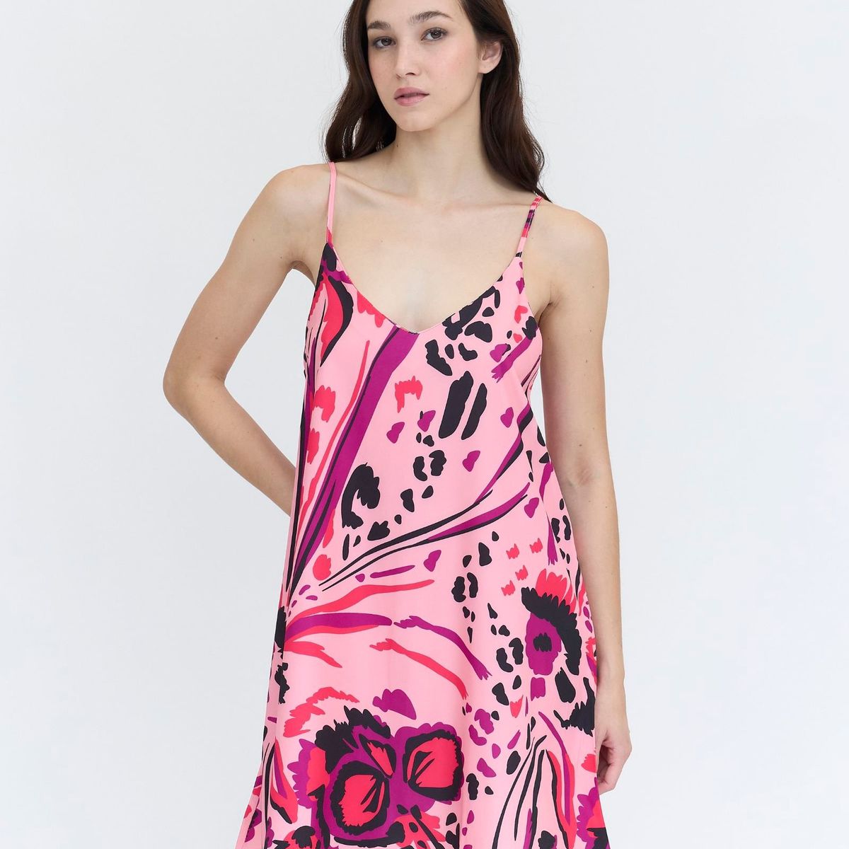 GUINDA - Vestido Corto Estampado y Tirantes Mush Guinda