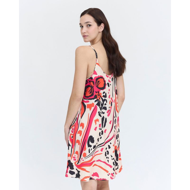 GUINDA - Vestido Corto Estampado y Tirantes Mush Guinda