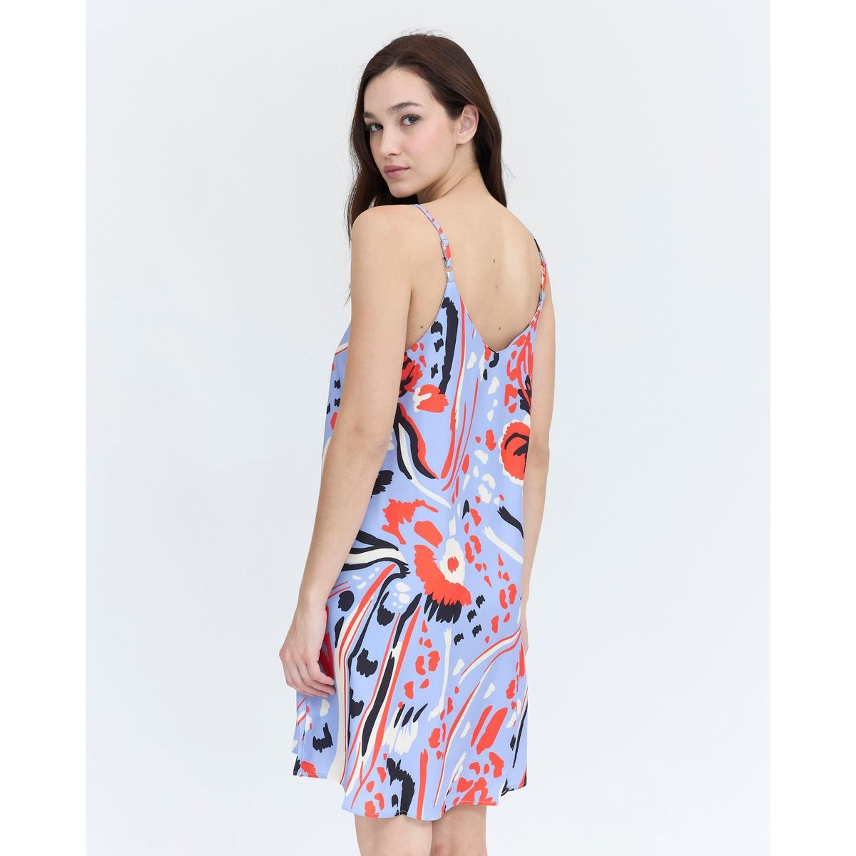 GUINDA - Vestido Corto Estampado y Tirantes Mush Guinda