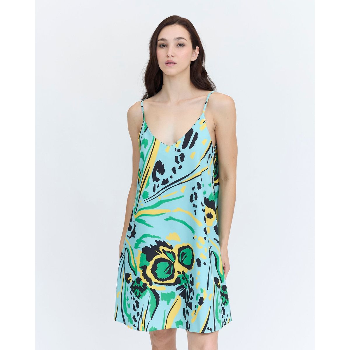 GUINDA - Vestido Corto Estampado y Tirantes Mush Guinda