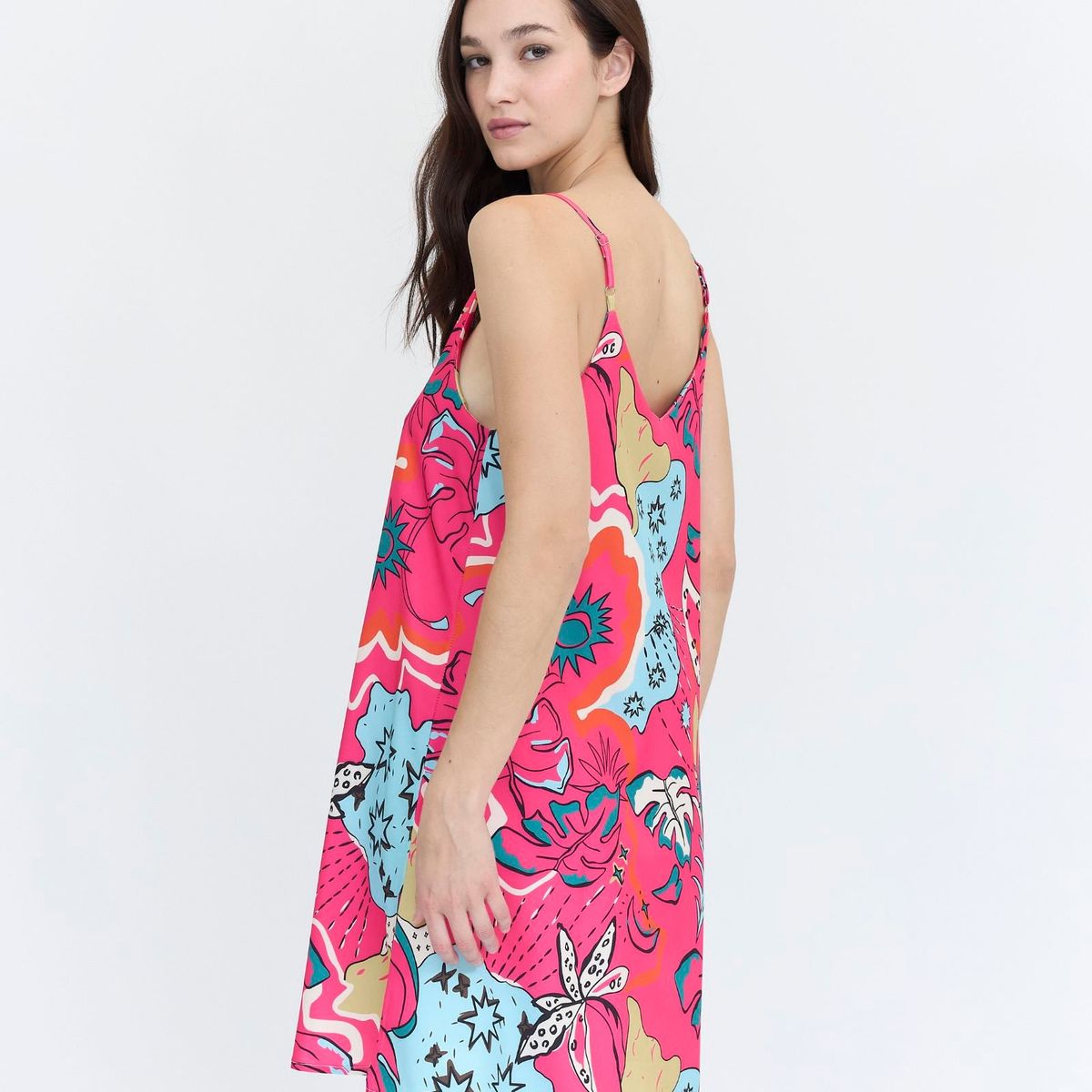 GUINDA - Vestido Corto Estampado con Tirantes DIVI