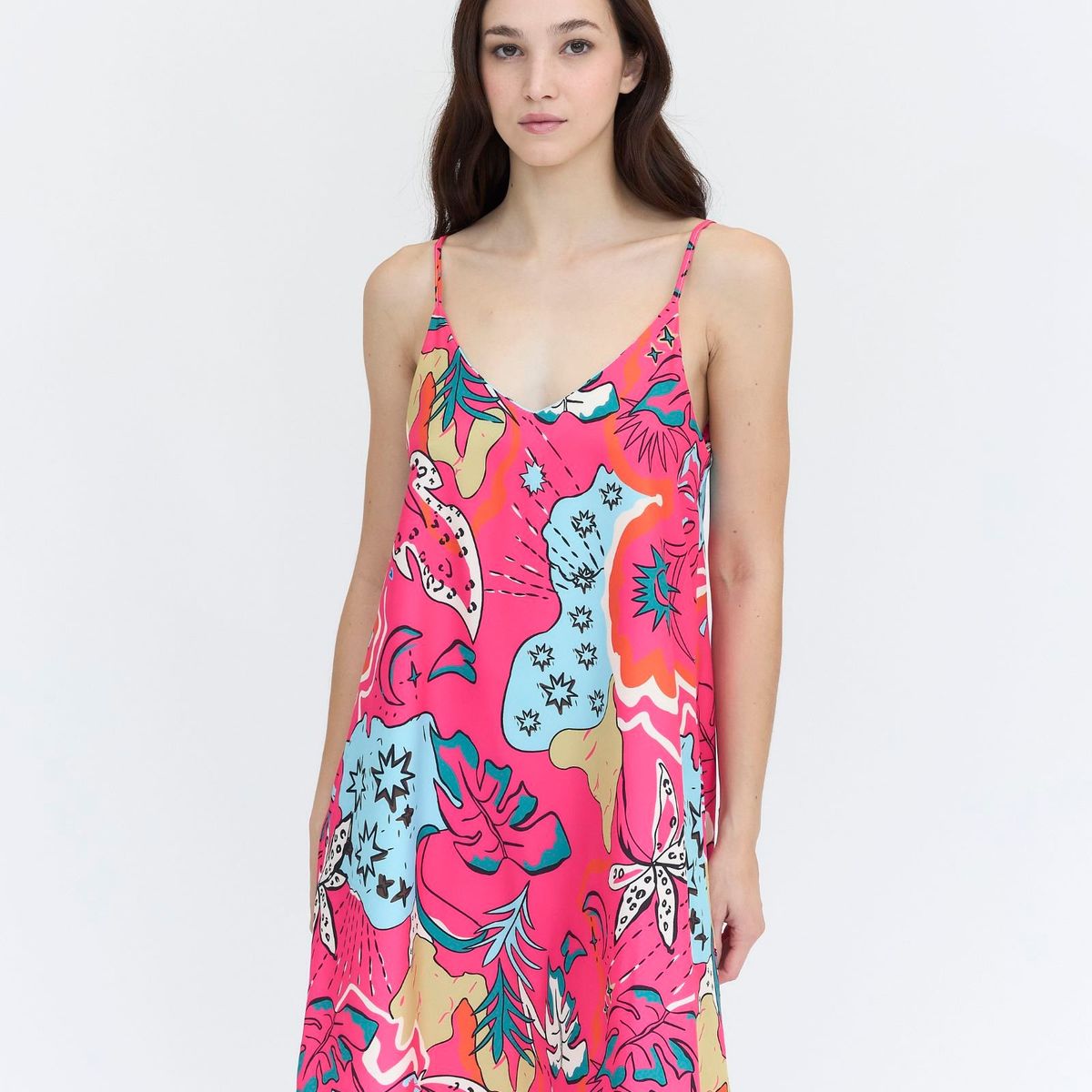 GUINDA - Vestido Corto Estampado con Tirantes DIVI