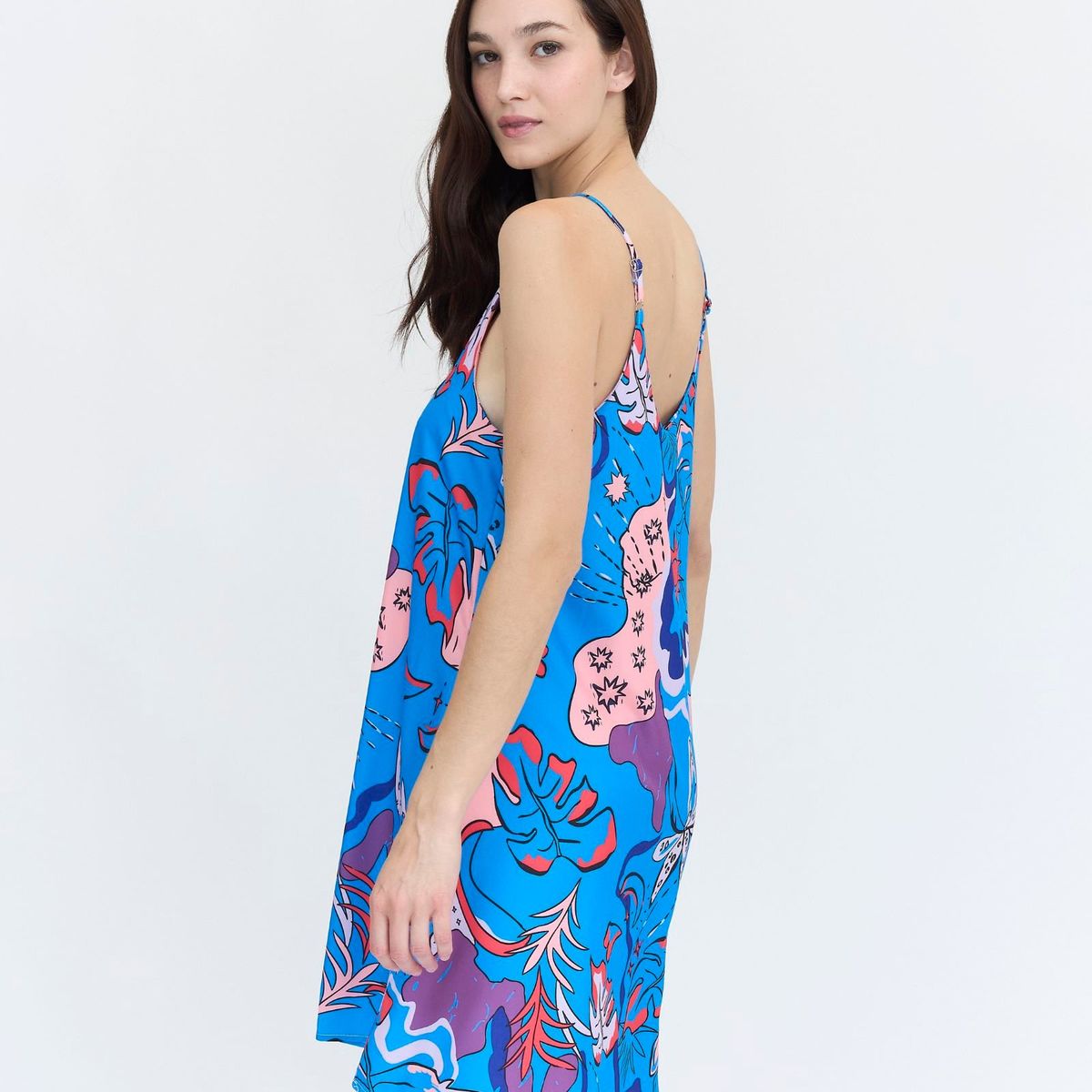 GUINDA - Vestido Corto Estampado con Tirantes DIVI