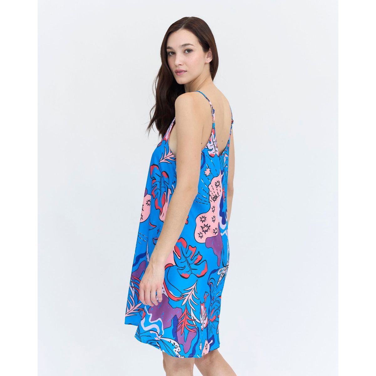 GUINDA - Vestido Corto Estampado con Tirantes DIVI