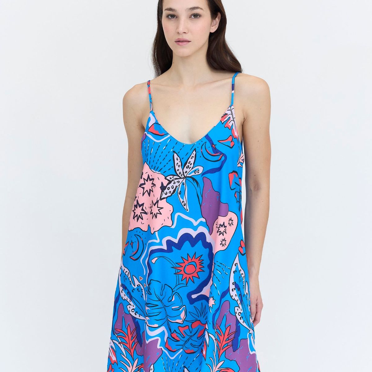 GUINDA - Vestido Corto Estampado con Tirantes DIVI