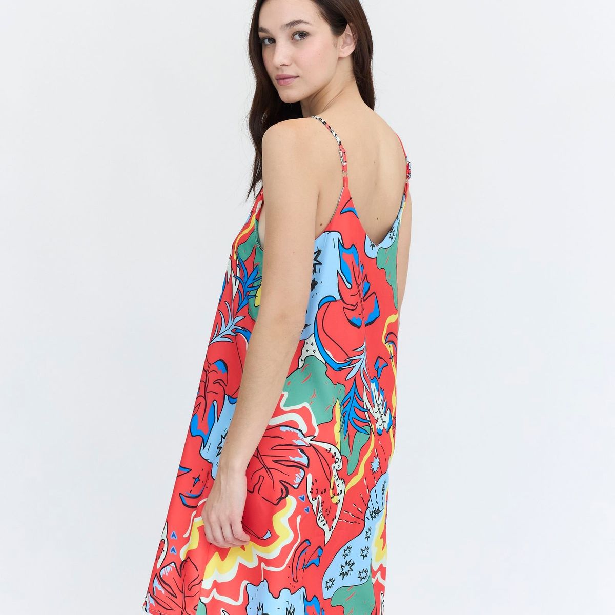 GUINDA - Vestido Corto Estampado con Tirantes DIVI