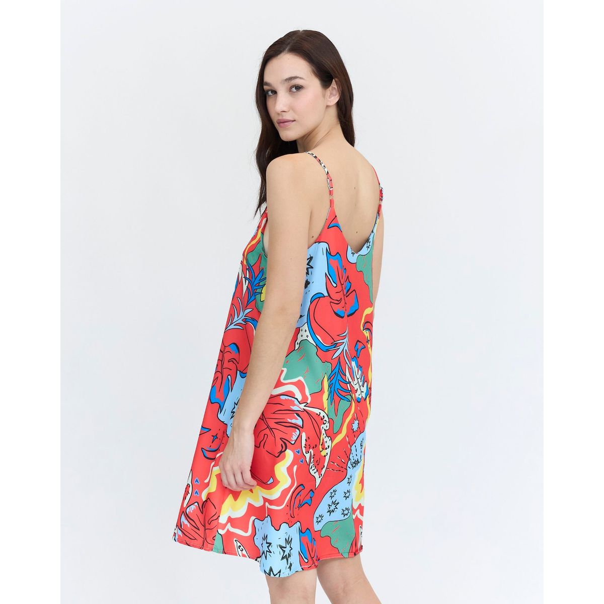 GUINDA - Vestido Corto Estampado con Tirantes DIVI