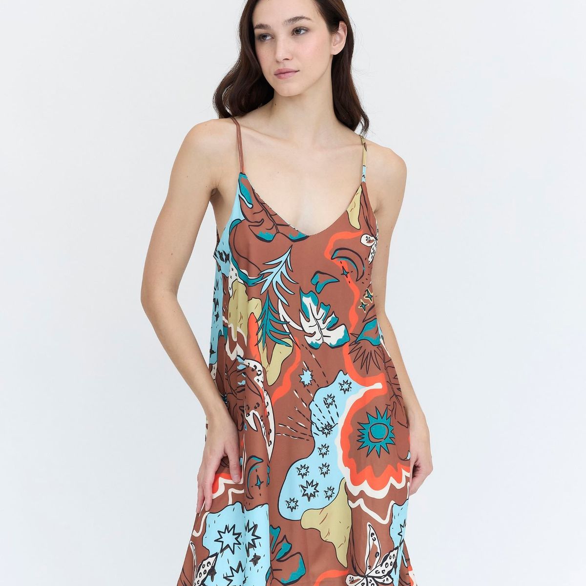 GUINDA - Vestido Corto Estampado con Tirantes DIVI