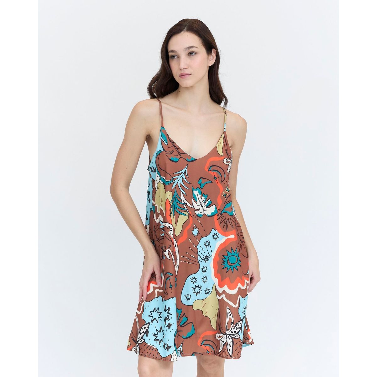 GUINDA - Vestido Corto Estampado con Tirantes DIVI