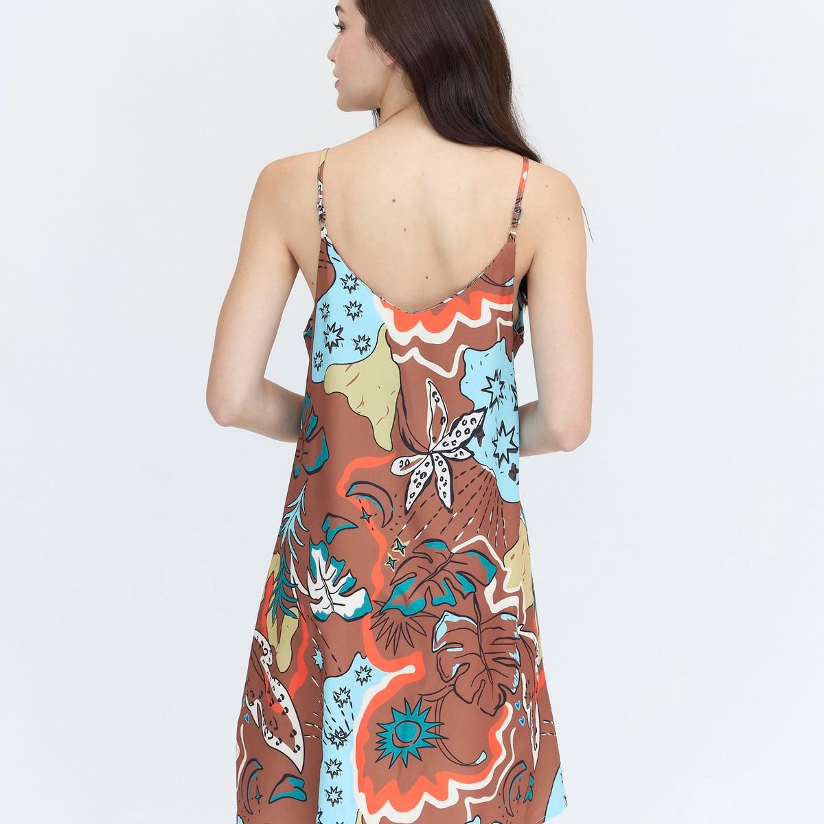 GUINDA - Vestido Corto Estampado con Tirantes DIVI