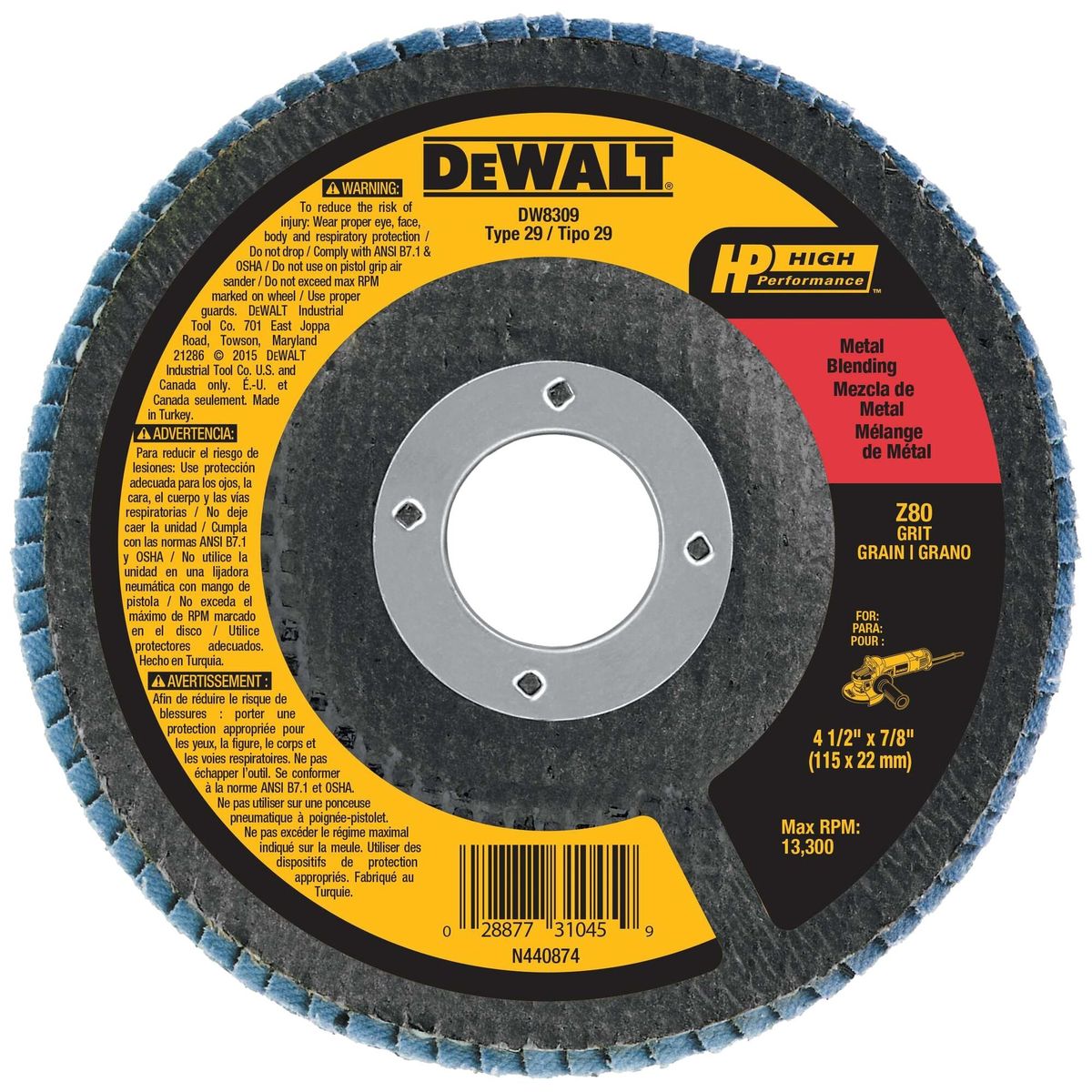 DEWALT - Disco desbaste metal 4-1/2” grano 80 DEWALT DW8309-BR