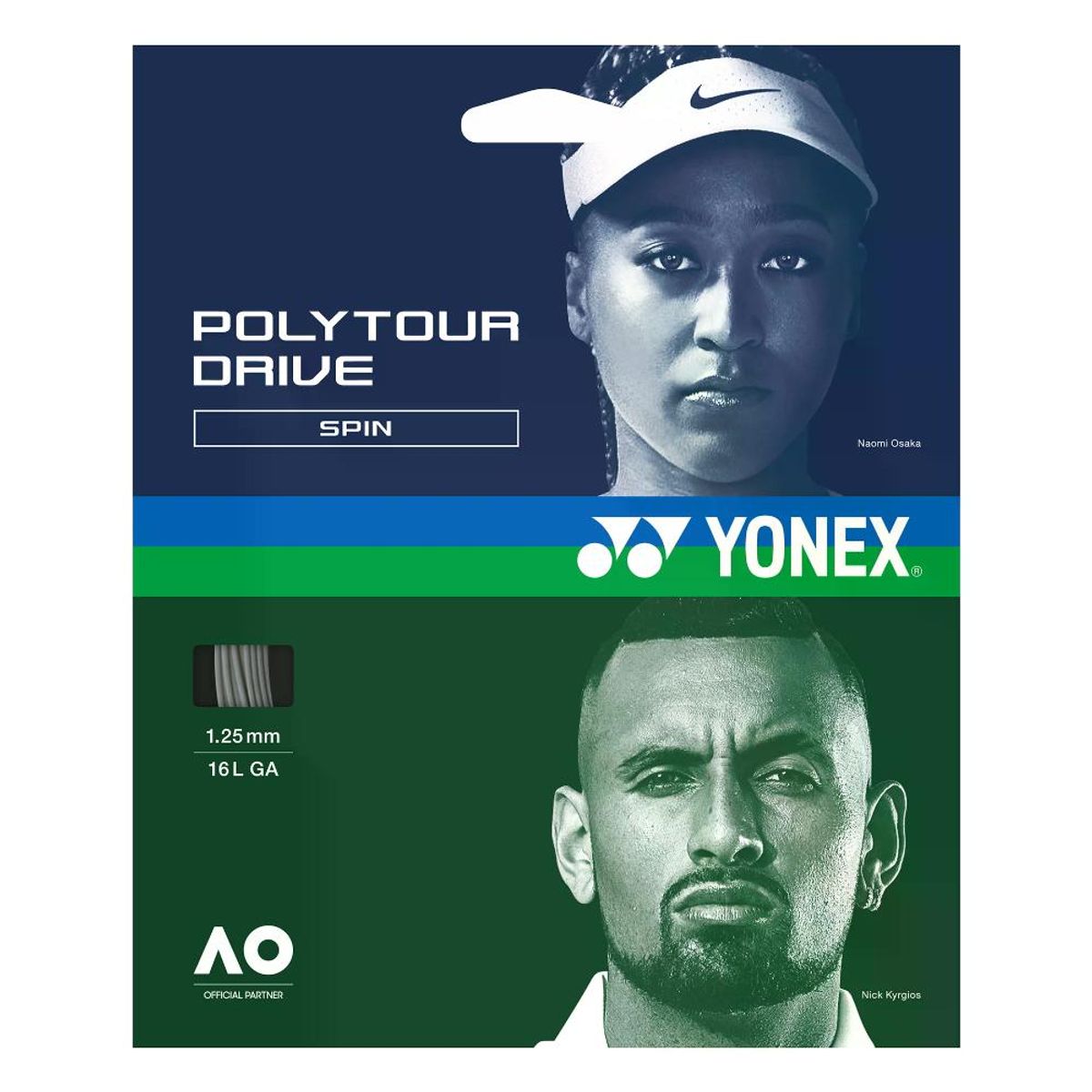 YONEX - Set Cuerda Tenis POLY TOUR DRIVE 125  16L Plata