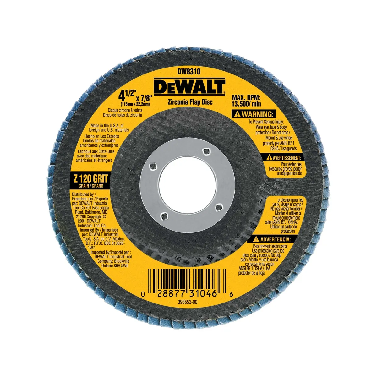 DEWALT - Disco flap de zirconio 4-1/2” grano 120 DEWALT DW8310-BR