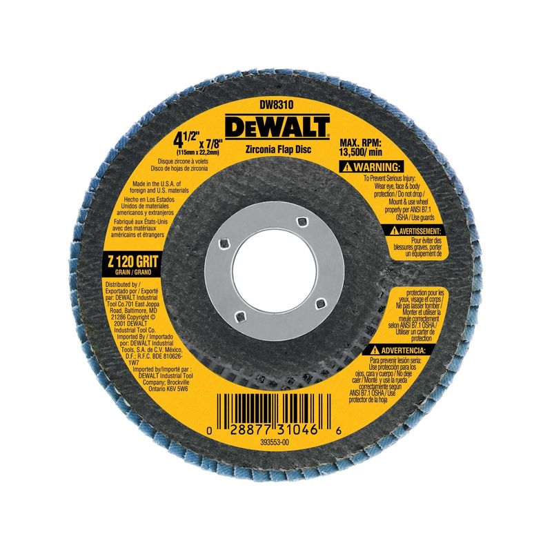 DEWALT - Disco flap de zirconio 4-1/2” grano 120 DEWALT DW8310-BR