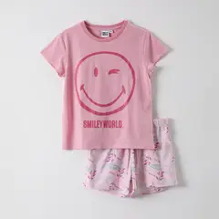 SMILEY - Pijama Corto Niña Cara Rosado