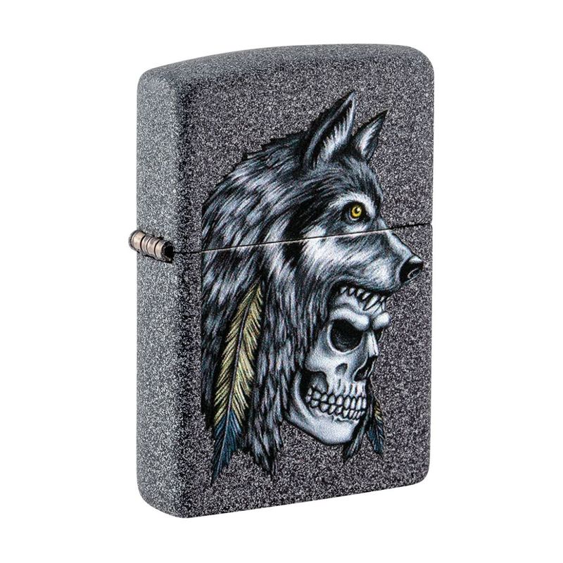 ZIPPO - Encendedor Zippo Wolf Skull Feather Gris ZP29863 - Gris