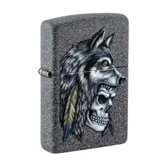 ZIPPO - Encendedor Wolf Skull Feather Gris ZP29863 - Gris