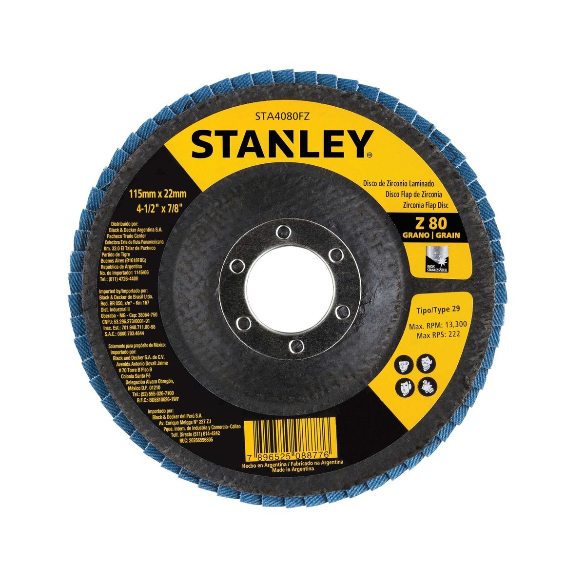 STANLEY - Disco flap de zirconio 4-1/2” grano 80 STANLEY STA4080FZ-BR