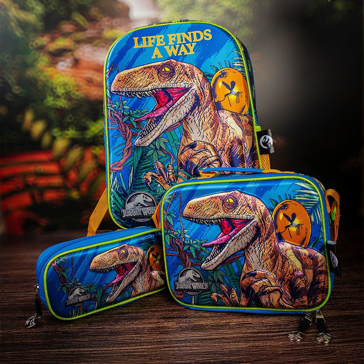 YADATEX - Set Mochila Lonchera Estuche Colegio Escolar Jurasic Park T-rex Niños