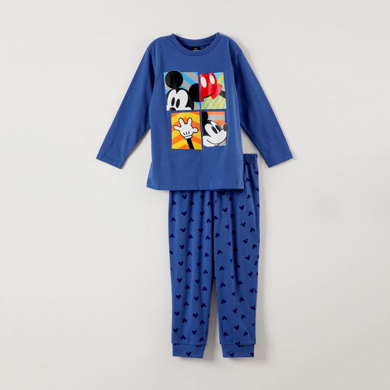 DISNEY - Pijama Niño Mickey Cuadros Azul Disney