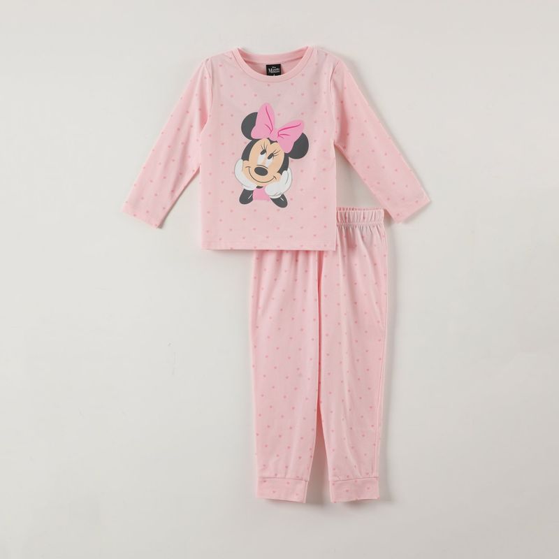 DISNEY - Pijama Oficial Disney Minnie Mouse con Estampado de Corazones Niña 2-8 Años